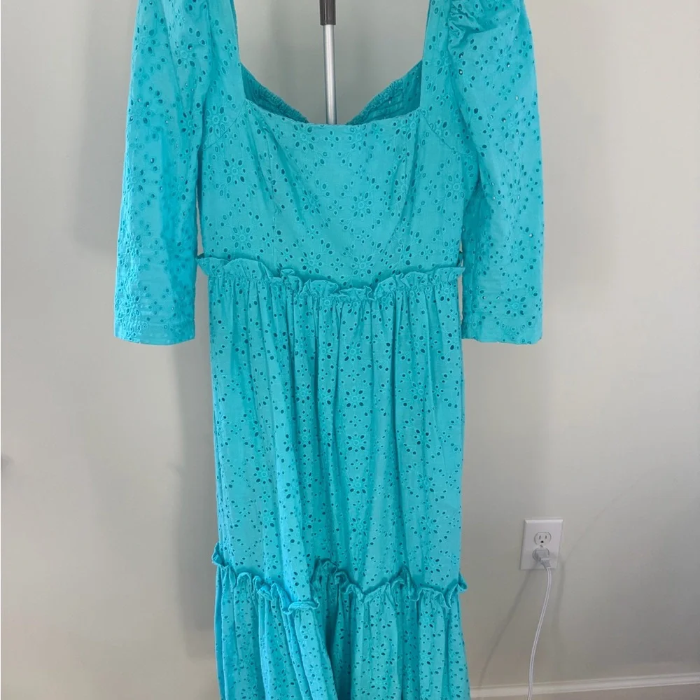 Cara Cara Turquoise Eyelet Midi Dress - Picture 2 of 5
